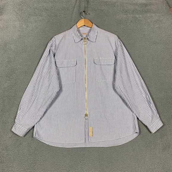 Kapital Drizzler Work Shirt Women's 3 Blue/White Ox Stripe Long Sleeve Zip Front